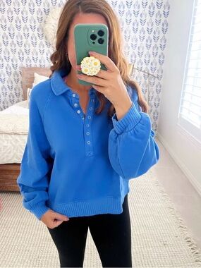 aerie Royal Blue Snap-Front Hooded Pullover